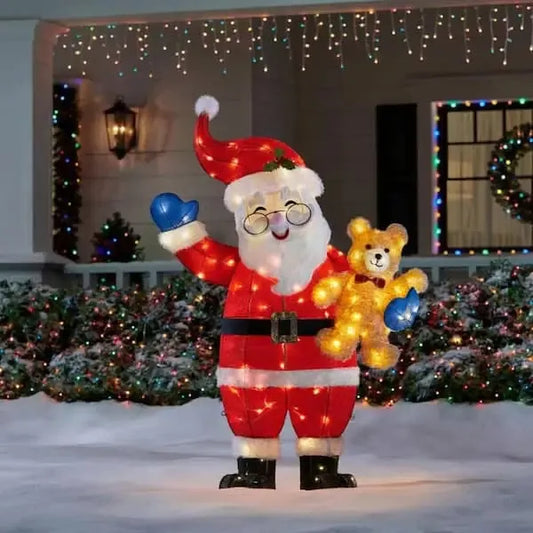 5 ft Warm White LED Santa with Bear Holiday Yard Decoration