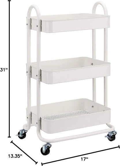 Basics 3-Tier Rolling Utility or Kitchen Cart - White