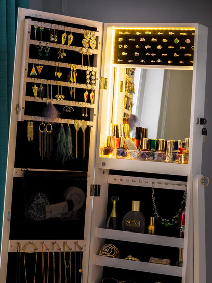 Standing Stella 6s Jewelry Armoire Full Length Mirror With Built-in Lights - White