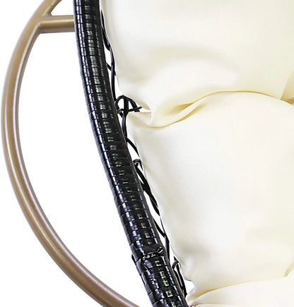 J.M.Deco Porch Swing Chair with Stand, Cushion & Pillow, Goldden Egg Rattan Wicker Swing Hanging Chair, Hammock Chair for Indoor, Outdoor, Garden, Backyard & Patio