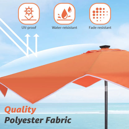 9/10ft Crank Open Patio Umbrella With 24 LED Lights & Ruffles