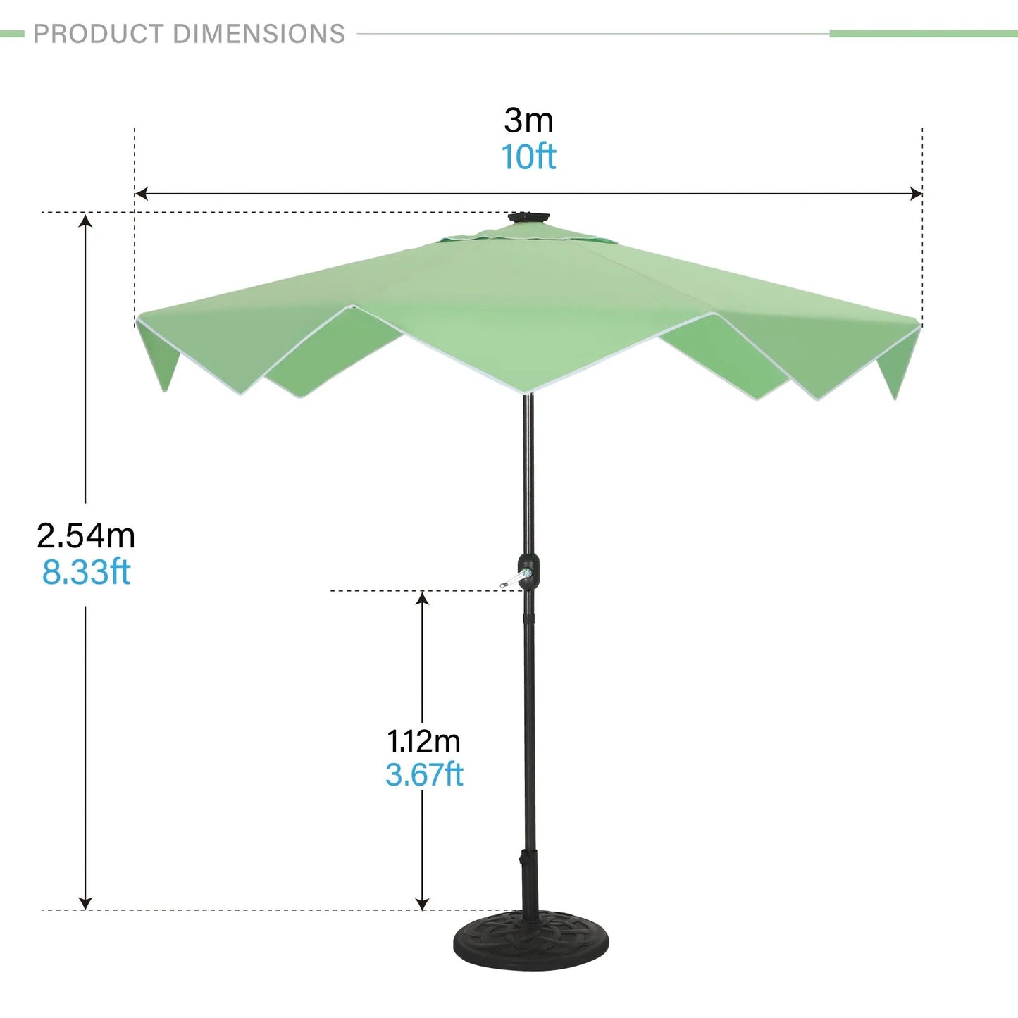 9/10ft Crank Open Patio Umbrella With 24 LED Lights & Ruffles