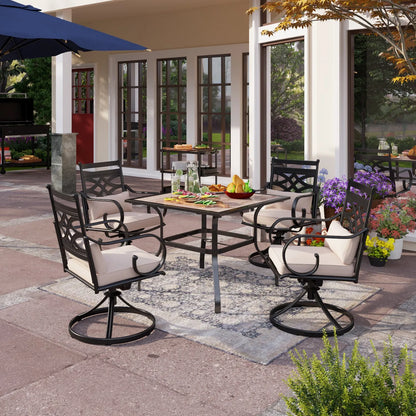 5-Piece Outdoor Dining Set 4 Swivel Steel Chairs and Square Table