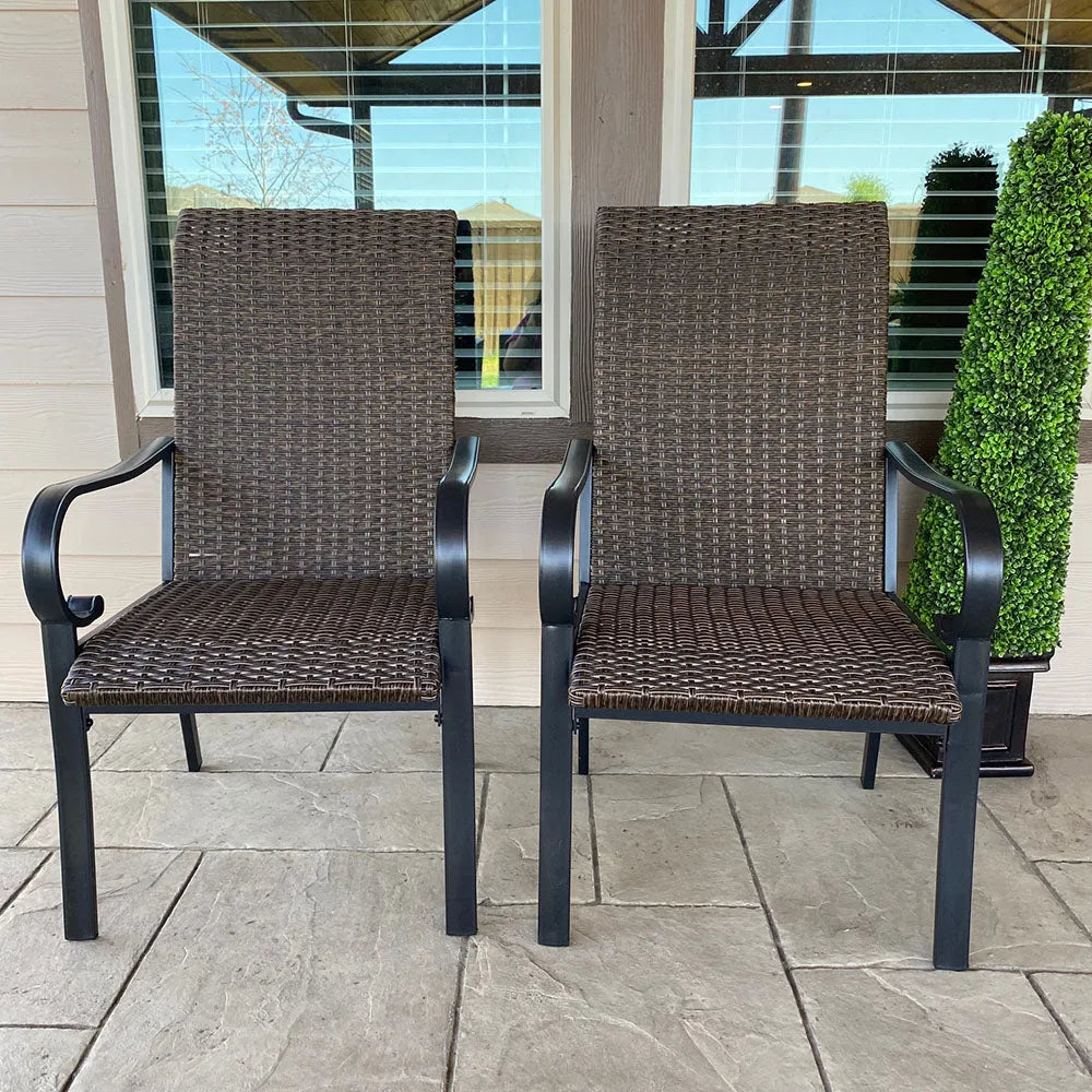 Rattan Metal Patio Dining Chairs, Set of 2