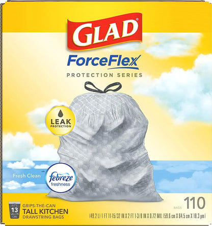 Glad Protection Series Force Flex Drawstring Fresh Clean Odor Shield 13 Gallon 1/110ct