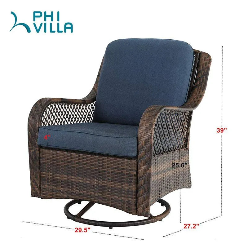 3 PC Rattan Swivel Rocking Chairs Conversation Set