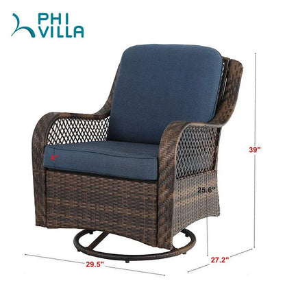 3 PC Rattan Swivel Rocking Chairs Conversation Set