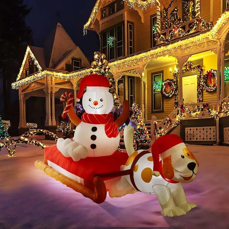 Season's Sled Snowman Cute Dog Inflatable