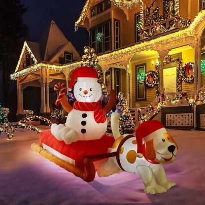 Season's Sled Snowman Cute Dog Inflatable