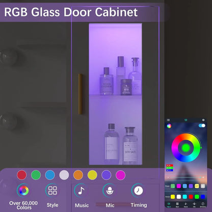 Makeup Vanity Desk with Mirror and Lights, White Vanity Table Set with Charging Station, LED Cabinet, 5 Drawers & Side Storage Bag, 3 Lighting Modes, Bedroom with Chair