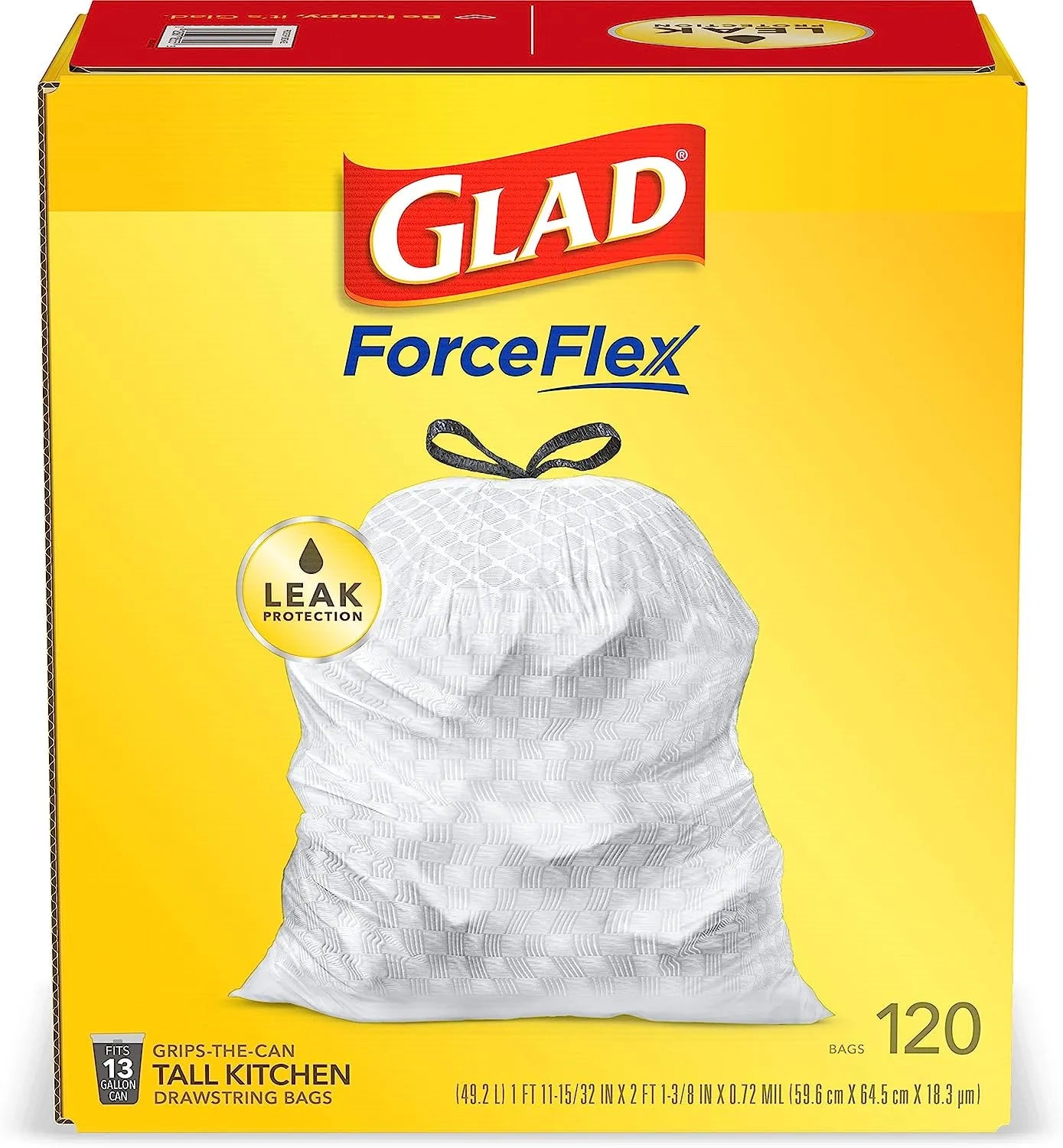 Glad Protection Series Force Flex Drawstring Fresh Clean Odor Shield 13 Gallon 1/110ct