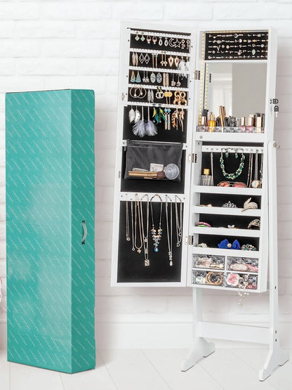 Standing Stella 6s Jewelry Armoire Full Length Mirror With Built-in Lights - White