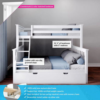 &#127876;Store Closing Sale&#128150;Kids Solid Wood Twin-Over-Full Bunk Bed + Trundle Bed