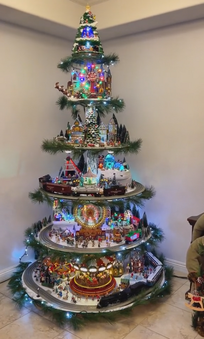 ☆Ferris wheel Christmas tree (with trains, Ferris wheel, brightly lit houses)