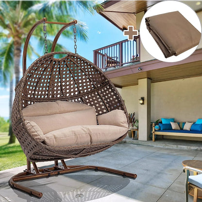 JOYBASE Hanging Egg Chair with Stand, Outdoor Wicker Rattan Egg Swing Chair with Stand and Cushion for Indoor Outdoor Bedroom Patio Garden (Grey/Black)