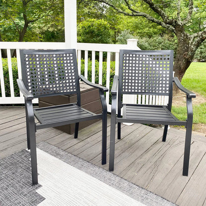 Outdoor Fixed Steel Dining Chairs with Bullseye Flower Pattern - Set of 2