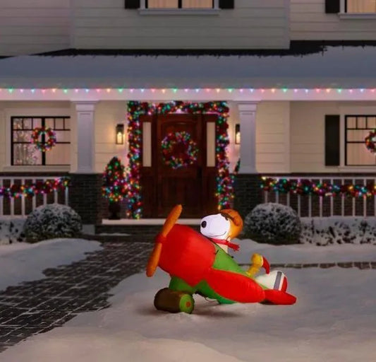 2 5 ft pre lit inflatable snoopy in airplane airblown scene peanuts