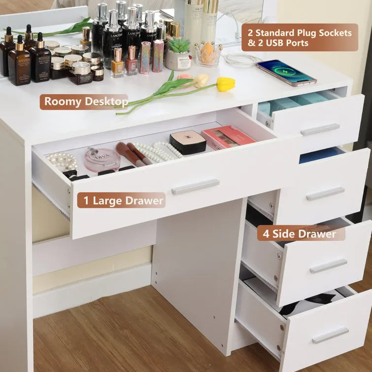 Jaq Vanity with Lights and Stool