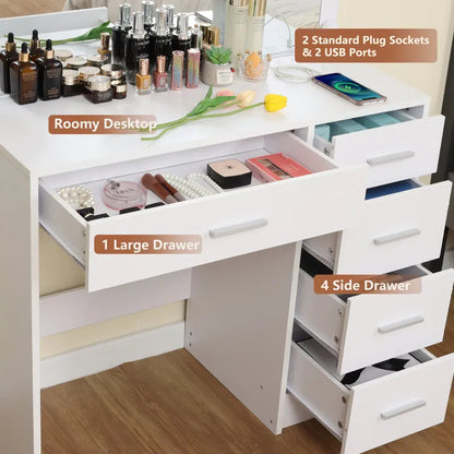 Jaq Vanity with Lights and Stool