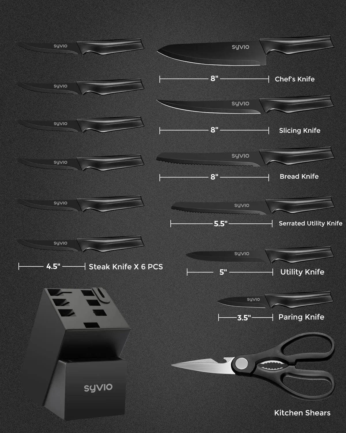 Knife Sets for Kitchen with Block, 14 Piece with Built-in Sharpener for Chopping, Slicing, Dicing&Cutting