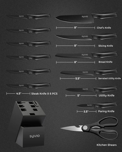 Knife Sets for Kitchen with Block, 14 Piece with Built-in Sharpener for Chopping, Slicing, Dicing&Cutting