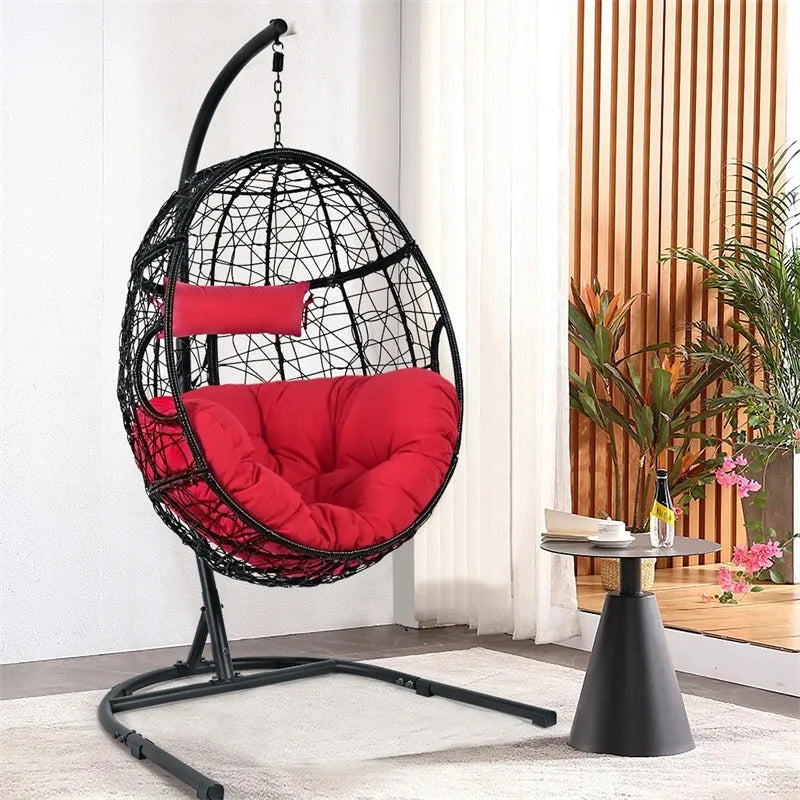 Outdoor Hanging Egg Chair Swing Hammock Chair Set with Stand & Cushion