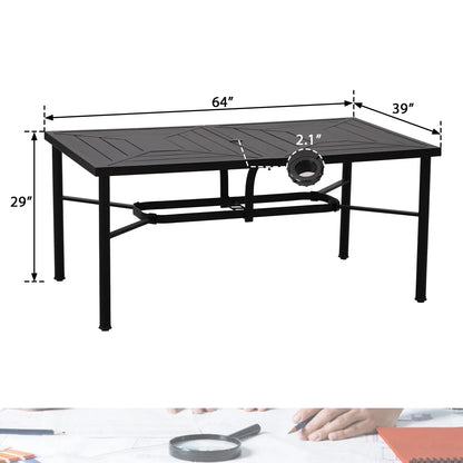 7-Piece Patio Dining Set With 6 Cushioned Steel & Rattan Chairs and Rectangle Table