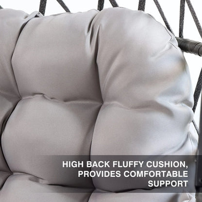 PRIVATE GARDEN Large Hanging Egg Chair with Stand Upgraded Wicker Egg Swing Chair Outdoor Indoor PE Rattan Hanging Chair with Grey Comfort Cushion Heavy Duty C-Stand