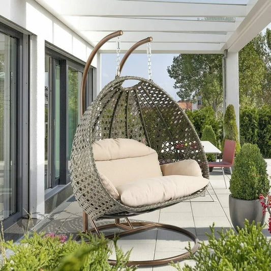 Patio Wicker Swing Chair With Stand Rain Cover Included -