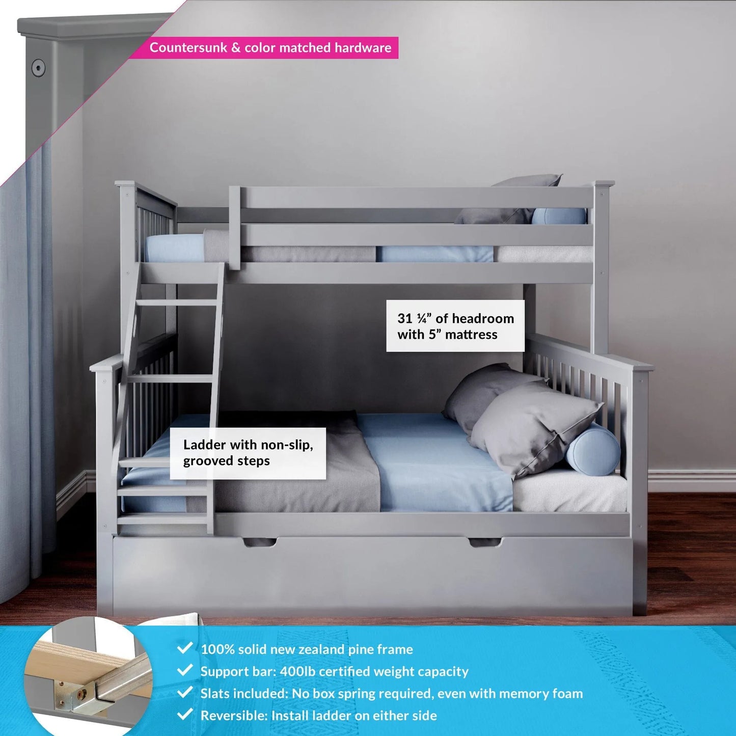 &#127876;Store Closing Sale&#128150;Kids Solid Wood Twin-Over-Full Bunk Bed + Trundle Bed