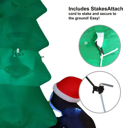 8ft Inflatable LED Penguins Decorating Tree