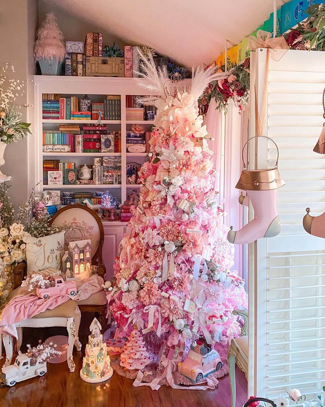 6.5' Duchess Pink Flock Artificial Christmas Tree with 500 Warm White LED Lights