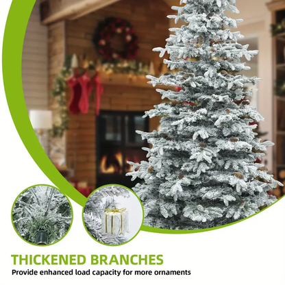 🔥🔥Dextrus 9FT Pre- Lit Snow- Flocked Mountain Pine Artificial Christmas Tree, Pre- Decorated with 1818 Branch Tips, 820 LED Lights, and 80 Pinecones for Holiday Home and Party Decorations