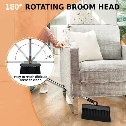 Broom and Dustpan Set, Cleaning Supplies Broom and Dustpan Set for Home, 48" Long Stainless Steel Handle Brooms with Upright Dustpan Combo Set for Home Office Kitchen Lobby Floor Cleaning