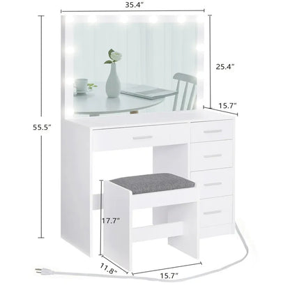 Jaq Vanity with Lights and Stool