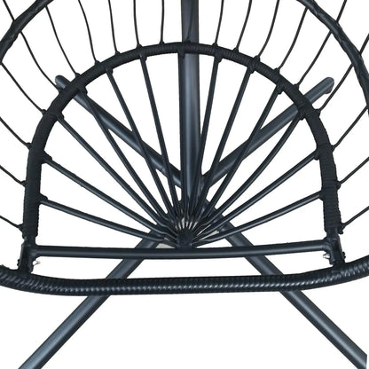 PRIVATE GARDEN Large Hanging Egg Chair with Stand Upgraded Wicker Egg Swing Chair Outdoor Indoor PE Rattan Hanging Chair with Grey Comfort Cushion Heavy Duty C-Stand