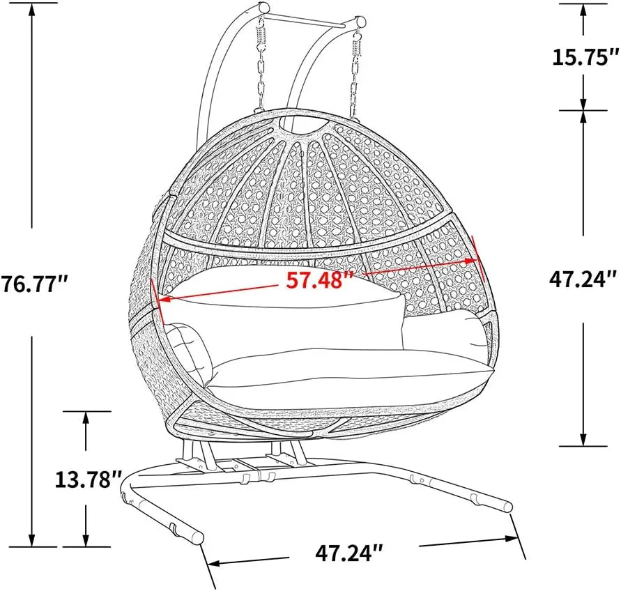 Hanging Egg Chair with Stand, 2 Person Heavy Duty Hanging Wicker Rattan Swing Chair Basket Hammock Nest Chair Seat for Indoor Outdoor Patio Lounger Swinging Loveseat (Beige)