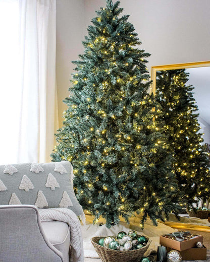 8' Tribeca Spruce Blue Artificial Christmas Tree with 650 Warm White LED Lights