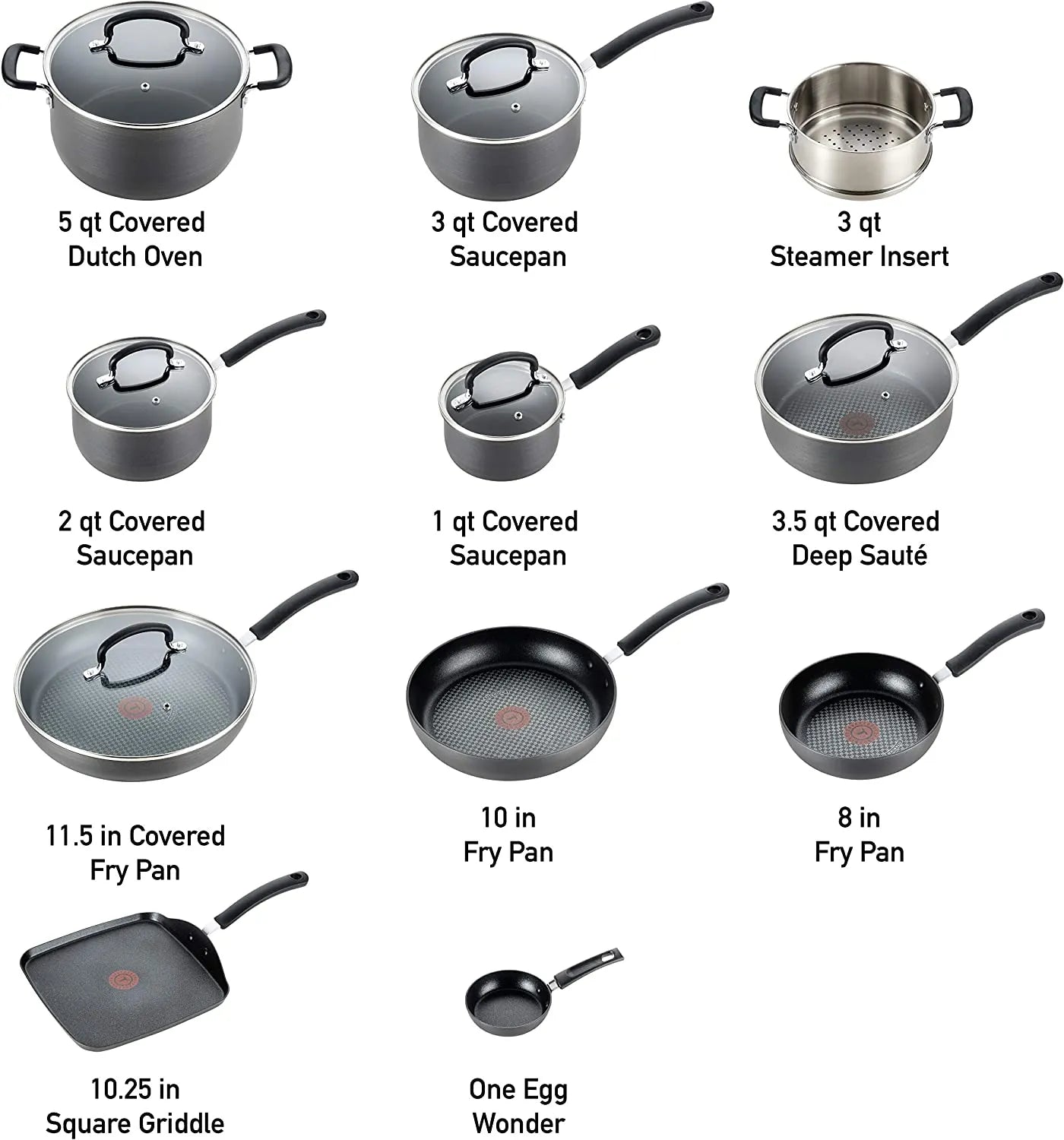 Hard Anodized Nonstick 17 Piece Cookware Set, Black