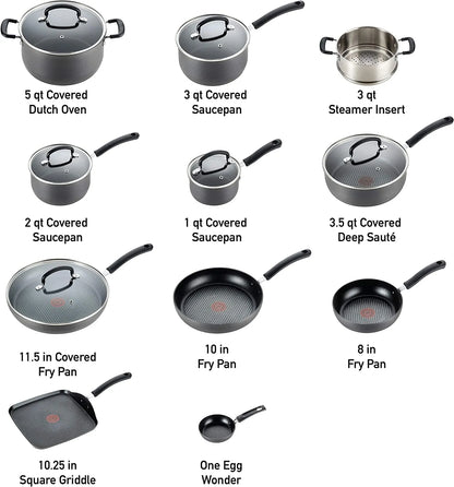 Hard Anodized Nonstick 17 Piece Cookware Set, Black