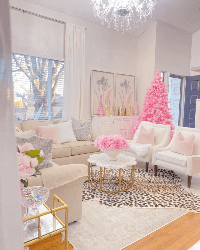 6.5' Duchess Pink Flock Artificial Christmas Tree with 500 Warm White LED Lights