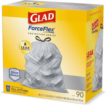 Glad Protection Series Force Flex Drawstring Fresh Clean Odor Shield 13 Gallon 1/110ct