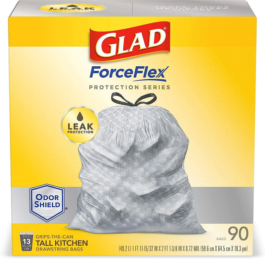 Glad Protection Series Force Flex Drawstring Fresh Clean Odor Shield 13 Gallon 1/110ct