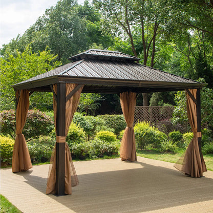 Outdoor Hardtop Gazebo Double Roof Canopy