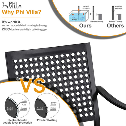 Outdoor Fixed Steel Dining Chairs with Bullseye Flower Pattern - Set of 2