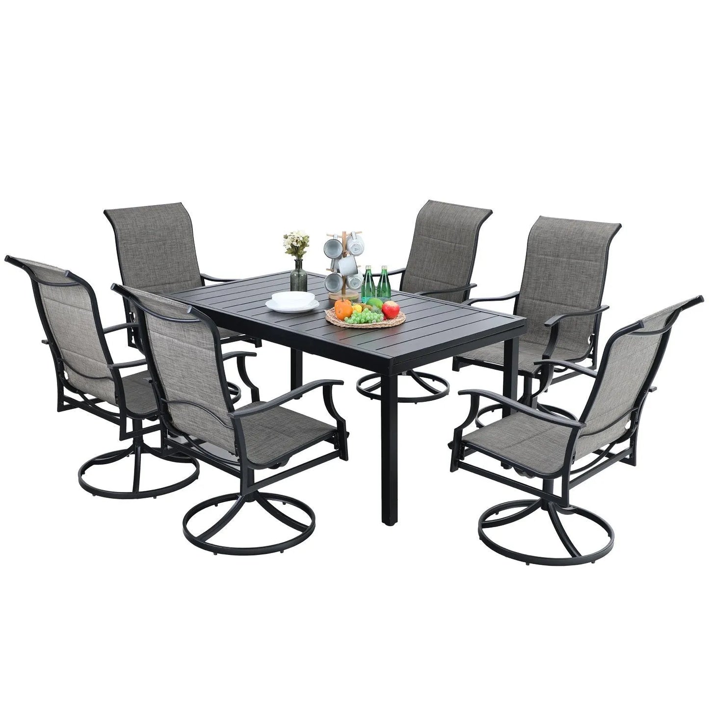 7-Piece/9-Piece Outdoor Patio Dining Set with Adjustable Table & Padded Textilene Swivel Chairs
