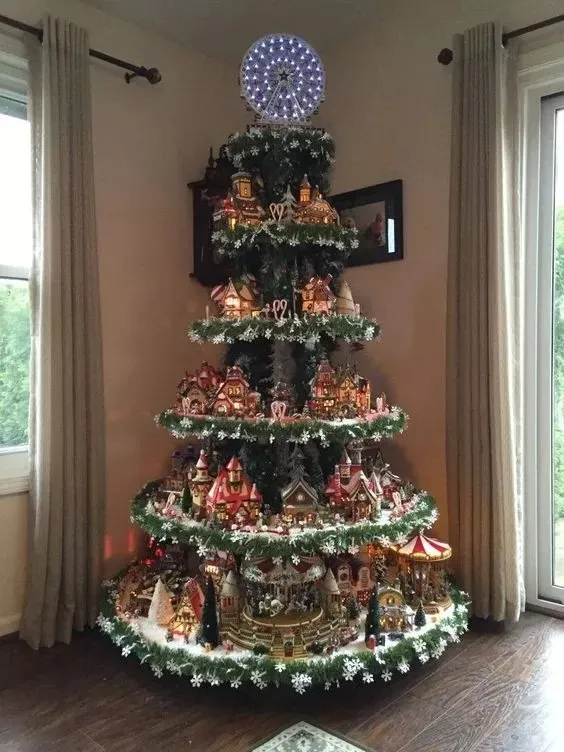 ☆Ferris wheel Christmas tree (with trains, Ferris wheel, brightly lit houses)