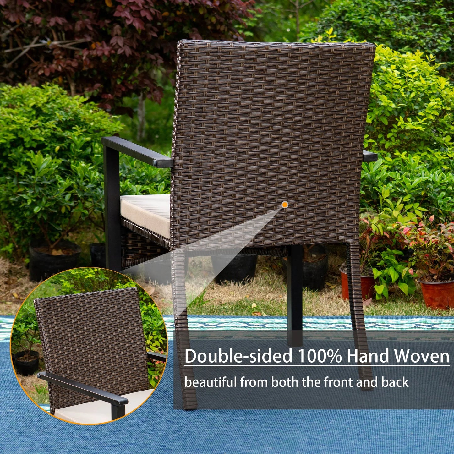 5-Piece Patio Fire Pit Set Rattan Dining Chairs & 50,000BTU Square Fire Pit Table