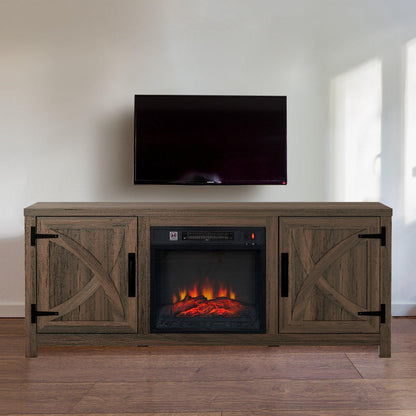 58" Farmhouse TV Stand with 18" Insert Electric Fireplace for Living Room