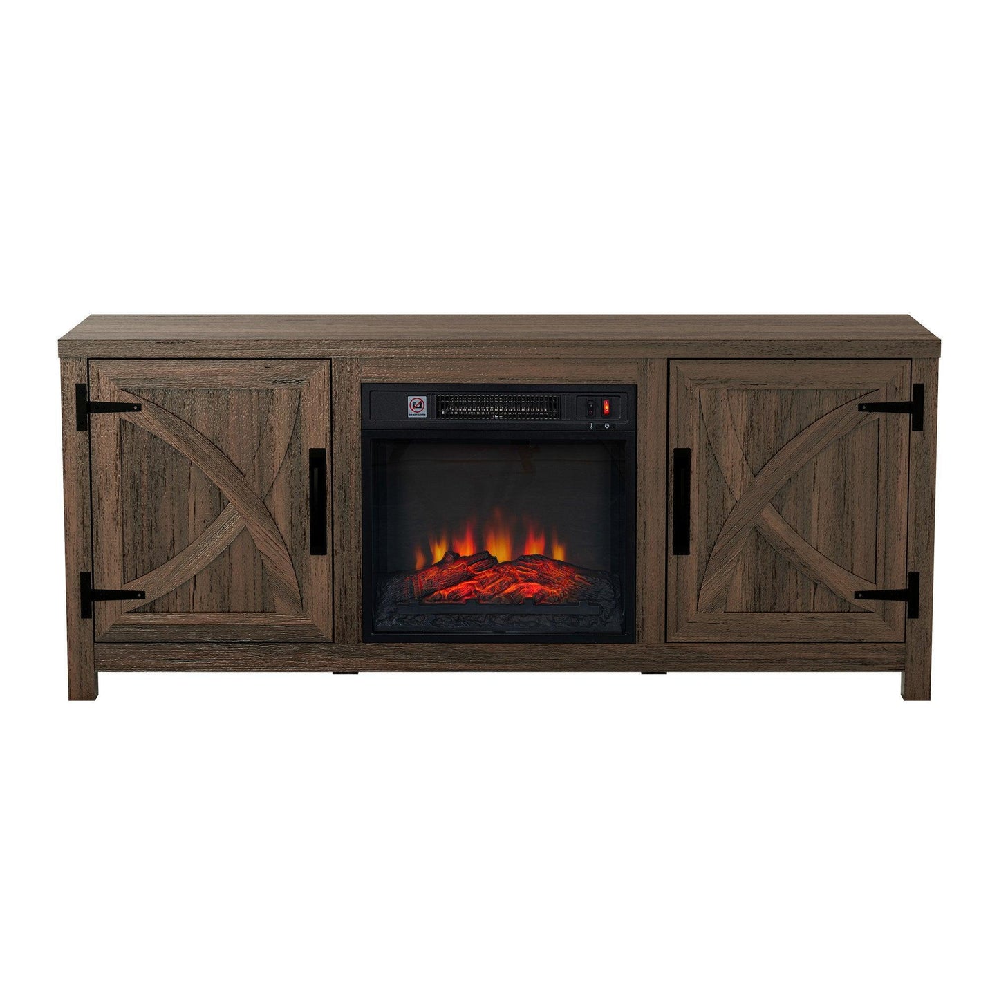 58" Farmhouse TV Stand with 18" Insert Electric Fireplace for Living Room